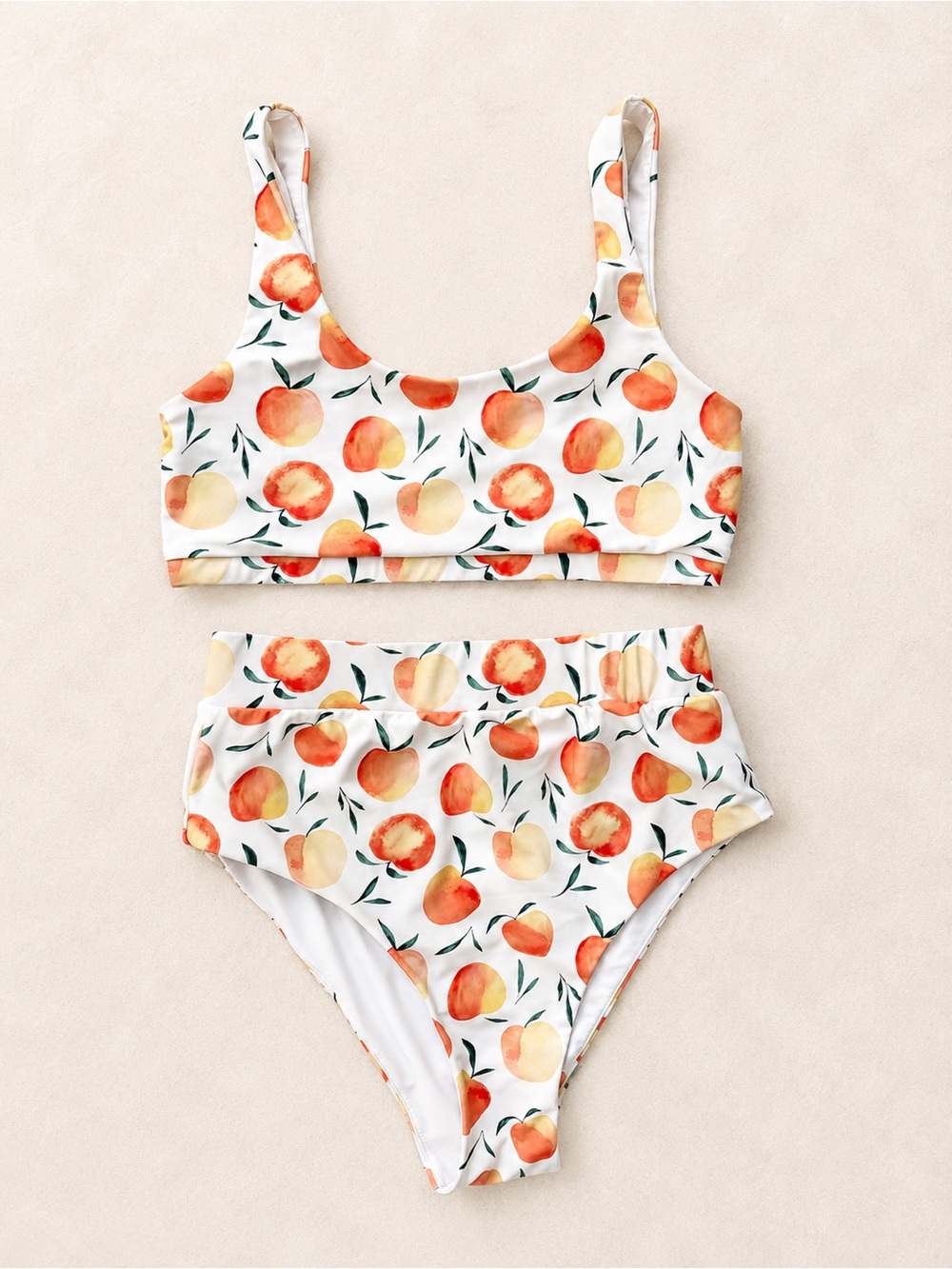 Current Tyed Womens Peach Print High Waist Full Coverage Bikini Set Size Medium